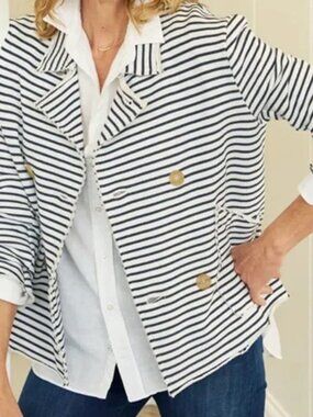 Frank & EileenMini Belfast Cropped Sweatshirt Peacoat Blue/White Striped Medium
